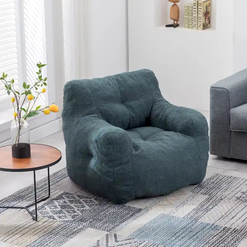 Fauteuil poire en fausse fourrure – Blanc crème / Café / Rouge / Gris foncé / Bleu foncé / Vert, Dossier haut, Pour 1 personne