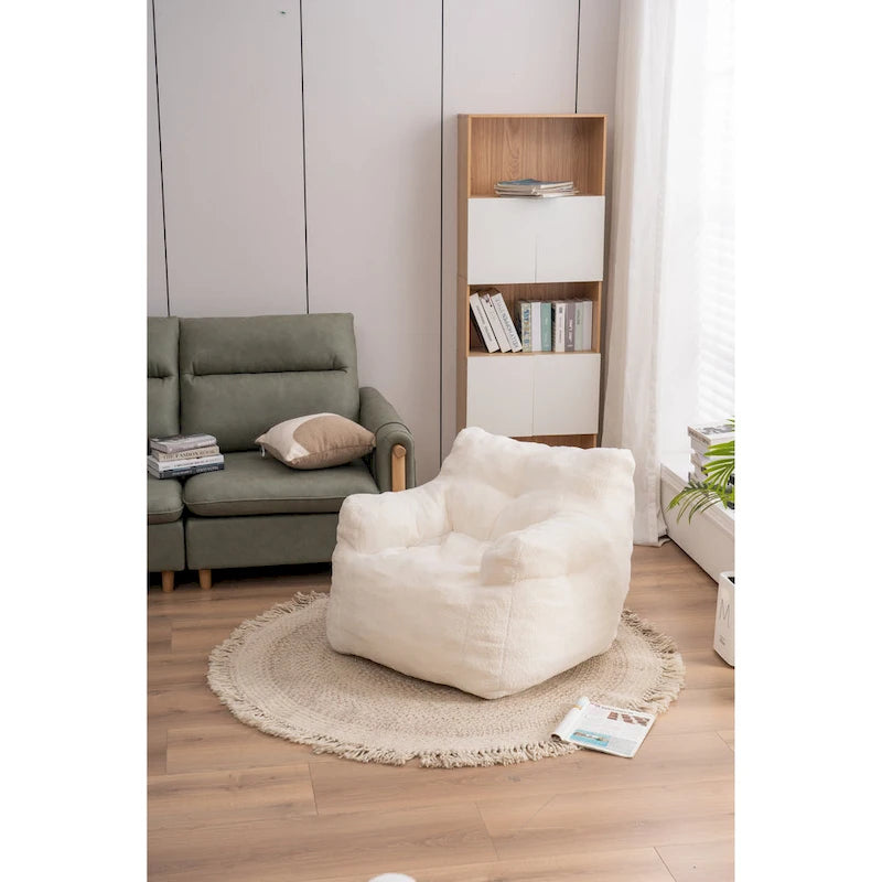 Fauteuil poire en fausse fourrure – Blanc crème / Café / Rouge / Gris foncé / Bleu foncé / Vert, Dossier haut, Pour 1 personne