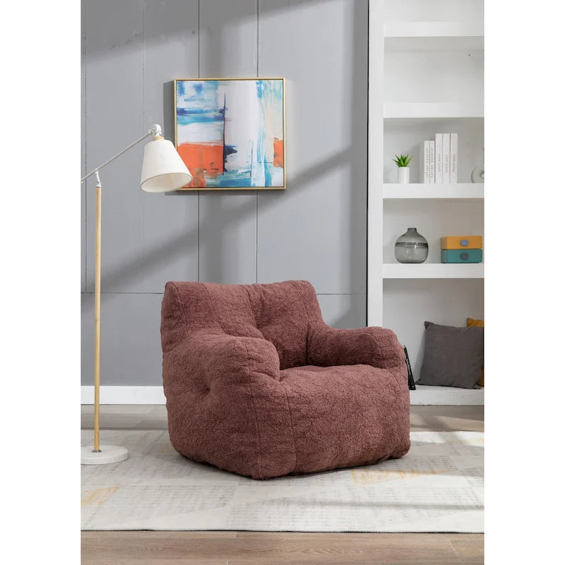 Fauteuil poire en fausse fourrure – Blanc crème / Café / Rouge / Gris foncé / Bleu foncé / Vert, Dossier haut, Pour 1 personne