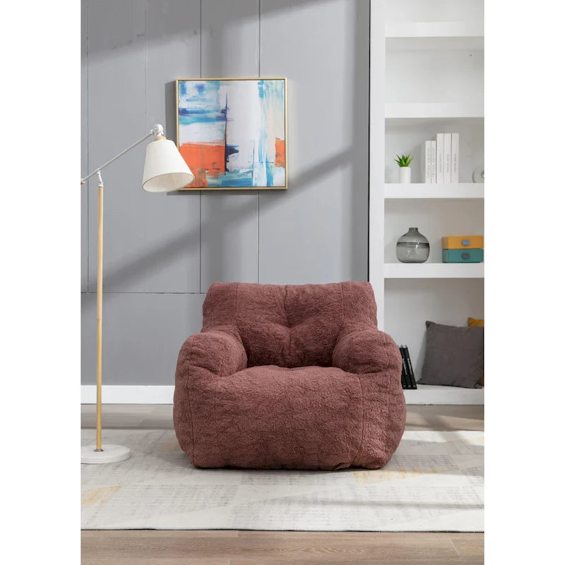 Fauteuil poire en fausse fourrure – Blanc crème / Café / Rouge / Gris foncé / Bleu foncé / Vert, Dossier haut, Pour 1 personne