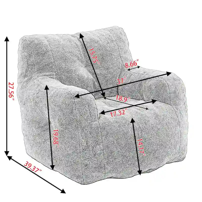 Fauteuil poire en fausse fourrure – Blanc crème / Café / Rouge / Gris foncé / Bleu foncé / Vert, Dossier haut, Pour 1 personne