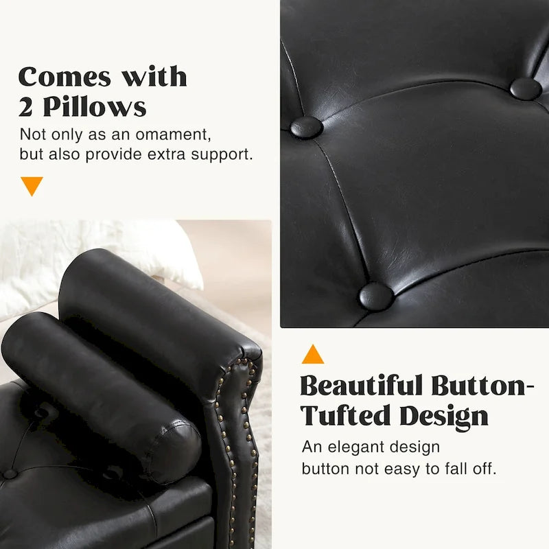 Banc de rangement en velours et similicuir avec accoudoirs roulés – Simple – Jaune / Noir / Rose / Gris / Beige / Vert / Marron