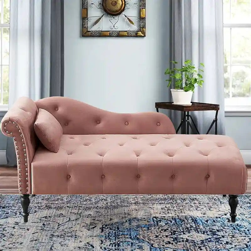 Chaise longue capitonnée en velours bleu / rose / gris / bordeaux / blanc / orange avec oreiller – Individuelle