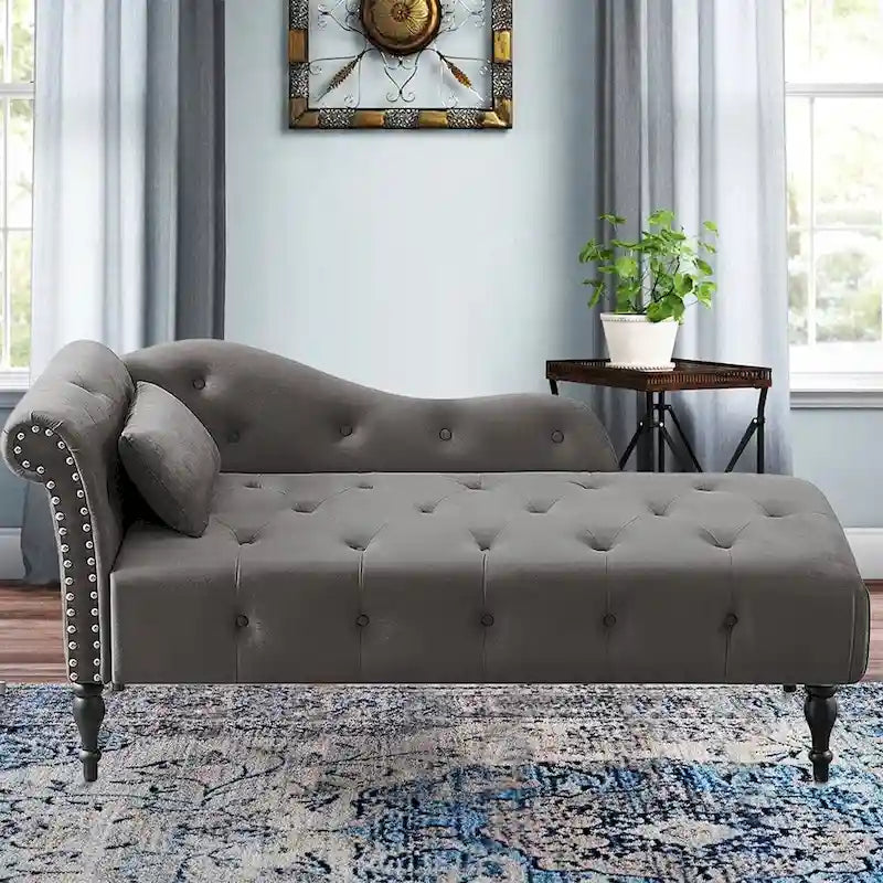 Chaise longue capitonnée en velours bleu / rose / gris / bordeaux / blanc / orange avec oreiller – Individuelle