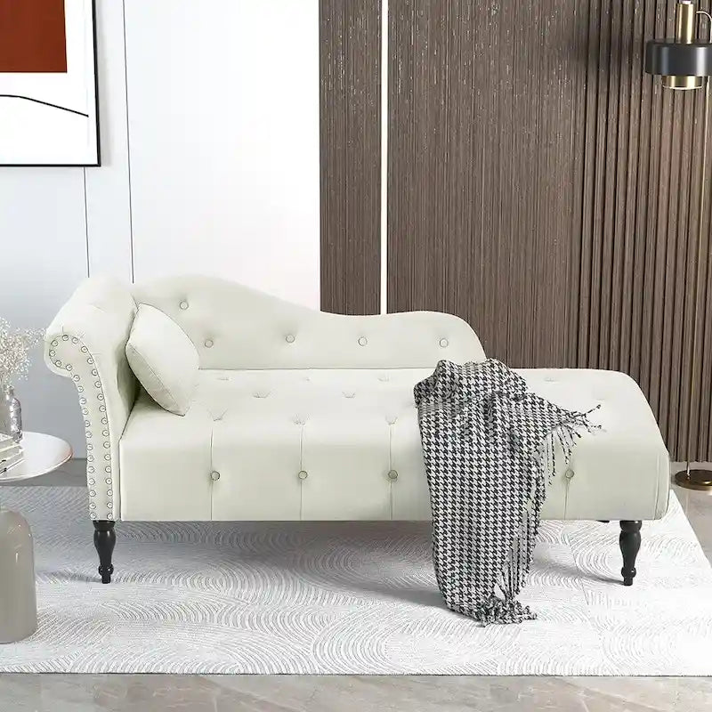 Chaise longue capitonnée en velours bleu / rose / gris / bordeaux / blanc / orange avec oreiller – Individuelle