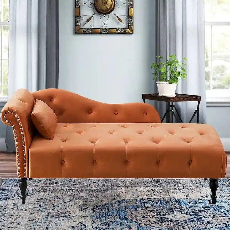 Chaise longue capitonnée en velours bleu / rose / gris / bordeaux / blanc / orange avec oreiller – Individuelle