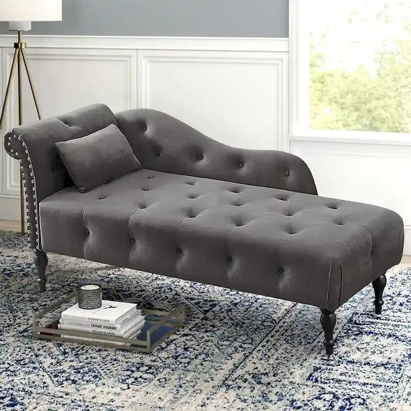 Chaise longue capitonnée en velours bleu / rose / gris / bordeaux / blanc / orange avec oreiller – Individuelle