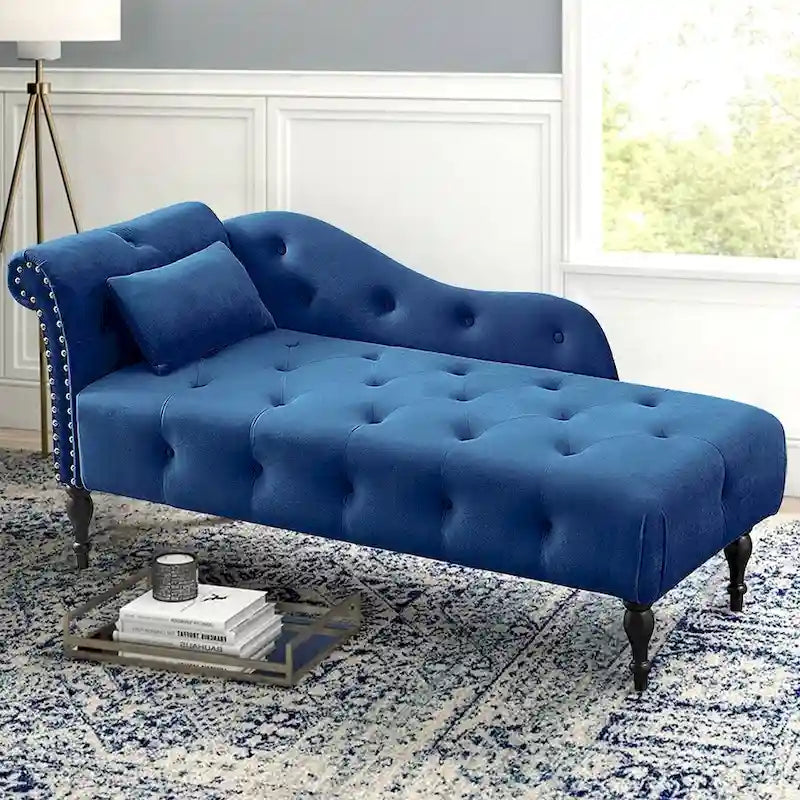 Chaise longue capitonnée en velours bleu / rose / gris / bordeaux / blanc / orange avec oreiller – Individuelle
