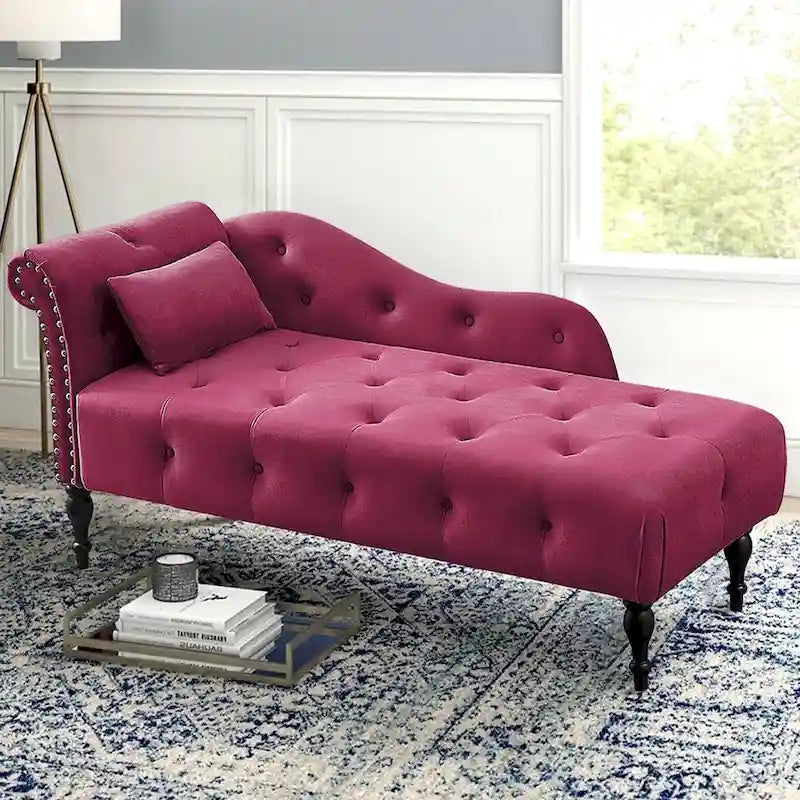 Chaise longue capitonnée en velours bleu / rose / gris / bordeaux / blanc / orange avec oreiller – Individuelle