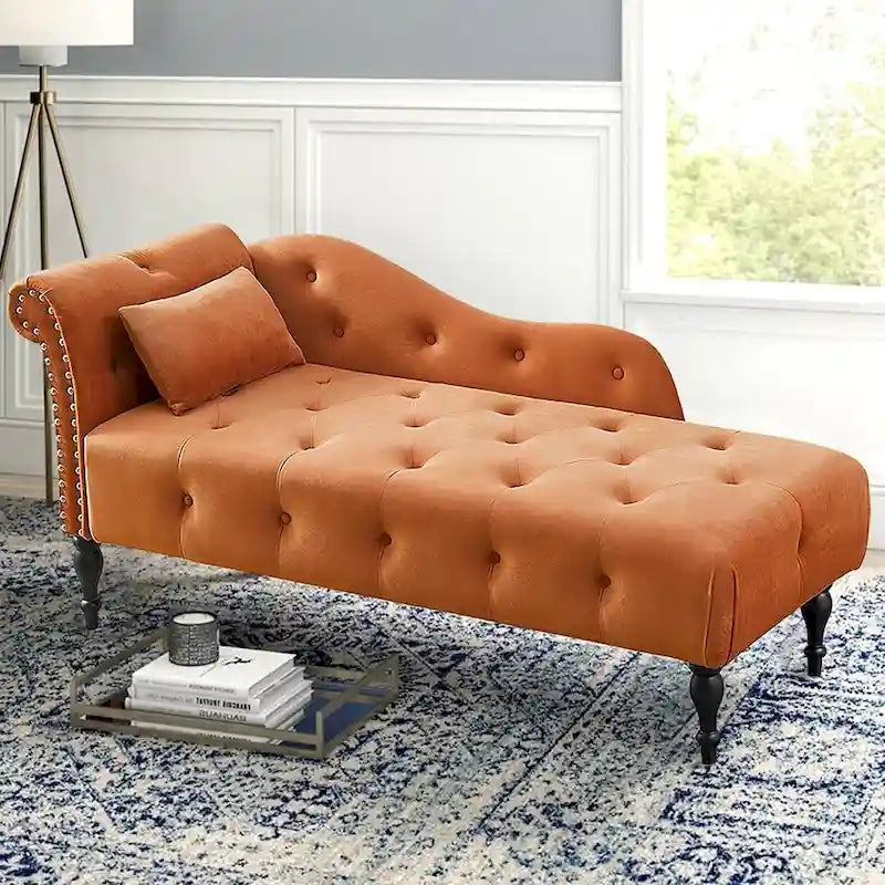 Chaise longue capitonnée en velours bleu / rose / gris / bordeaux / blanc / orange avec oreiller – Individuelle