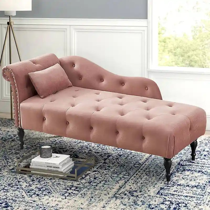 Chaise longue capitonnée en velours bleu / rose / gris / bordeaux / blanc / orange avec oreiller – Individuelle
