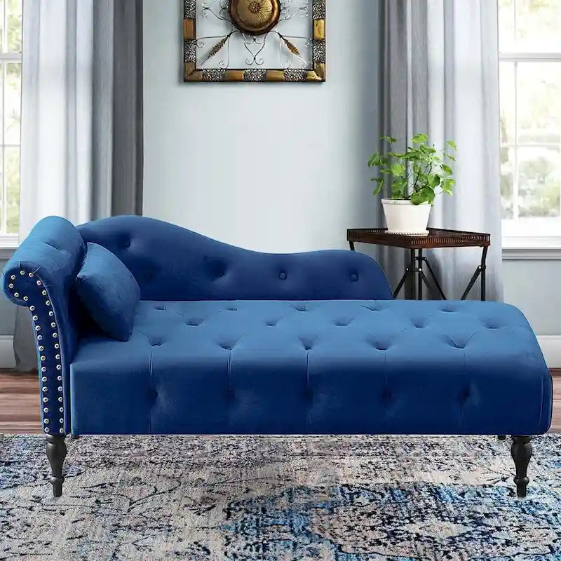 Chaise longue capitonnée en velours bleu / rose / gris / bordeaux / blanc / orange avec oreiller – Individuelle