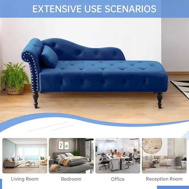 Chaise longue capitonnée en velours bleu / rose / gris / bordeaux / blanc / orange avec oreiller – Individuelle