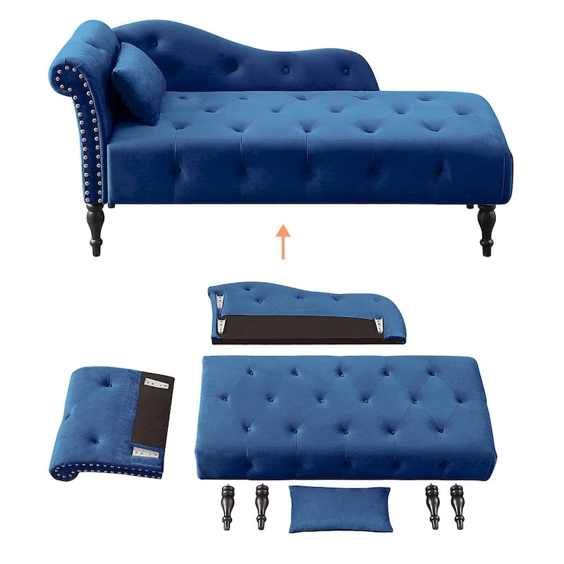Chaise longue capitonnée en velours bleu / rose / gris / bordeaux / blanc / orange avec oreiller – Individuelle