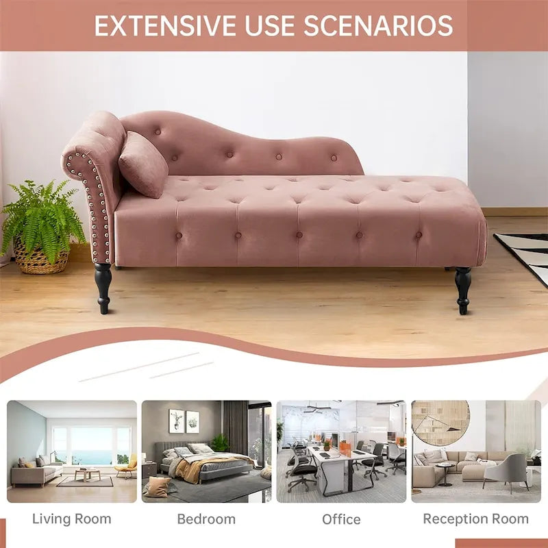 Chaise longue capitonnée en velours bleu / rose / gris / bordeaux / blanc / orange avec oreiller – Individuelle