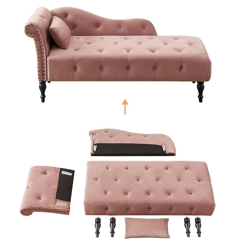 Chaise longue capitonnée en velours bleu / rose / gris / bordeaux / blanc / orange avec oreiller – Individuelle