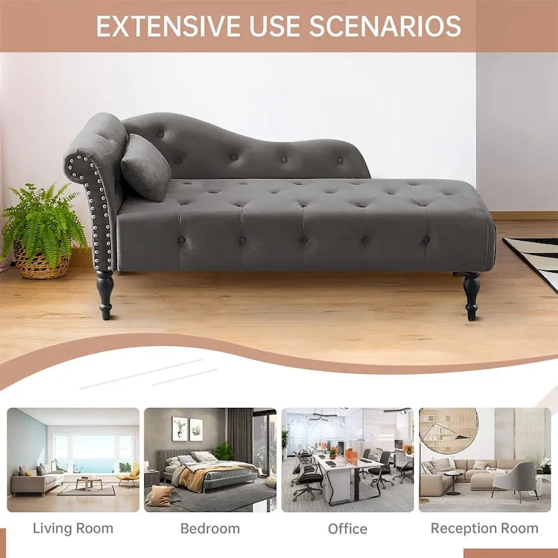 Chaise longue capitonnée en velours bleu / rose / gris / bordeaux / blanc / orange avec oreiller – Individuelle