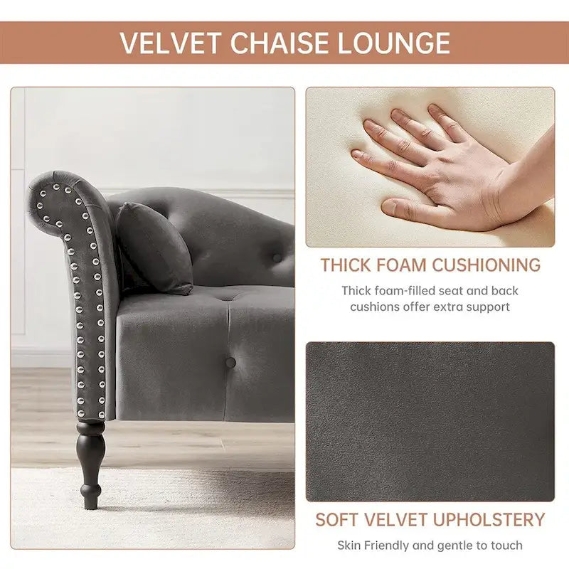 Chaise longue capitonnée en velours bleu / rose / gris / bordeaux / blanc / orange avec oreiller – Individuelle
