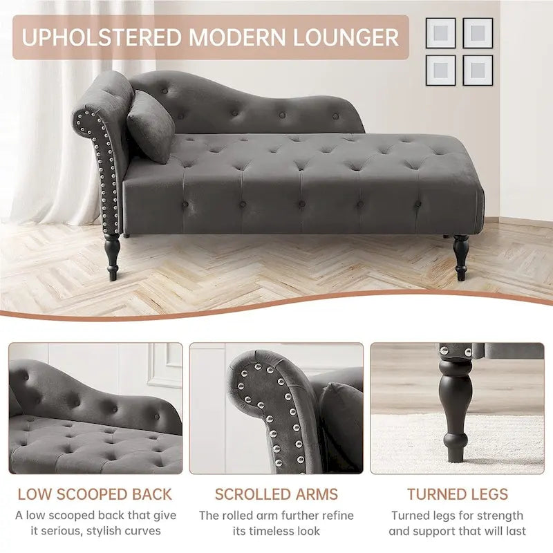 Chaise longue capitonnée en velours bleu / rose / gris / bordeaux / blanc / orange avec oreiller – Individuelle