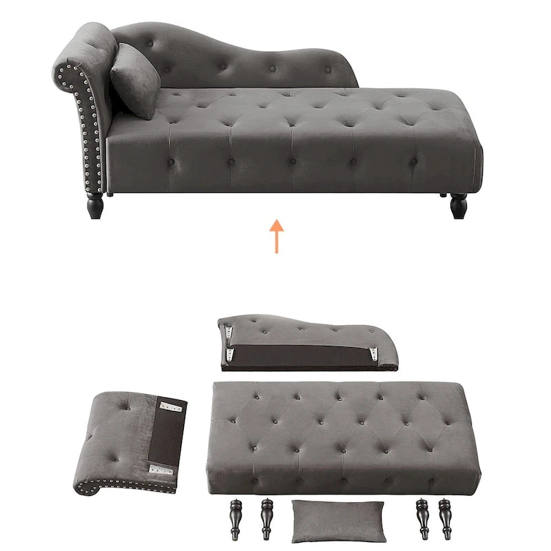 Chaise longue capitonnée en velours bleu / rose / gris / bordeaux / blanc / orange avec oreiller – Individuelle