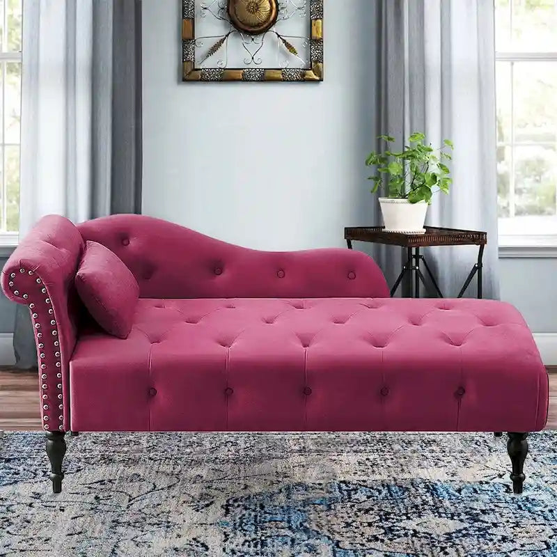 Chaise longue capitonnée en velours bleu / rose / gris / bordeaux / blanc / orange avec oreiller – Individuelle