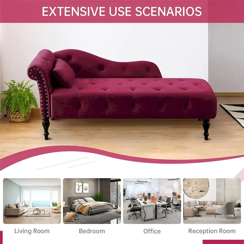 Chaise longue capitonnée en velours bleu / rose / gris / bordeaux / blanc / orange avec oreiller – Individuelle