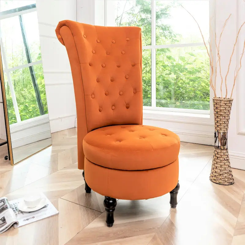 Fauteuil d'appoint capitonné à dossier haut en velours (vert bleuté / gris / bleu foncé / jaune moutarde / vert / ivoire / rose / rouge orangé / noir) – Simple