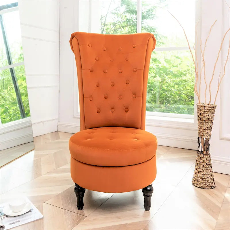 Fauteuil d'appoint capitonné à dossier haut en velours (vert bleuté / gris / bleu foncé / jaune moutarde / vert / ivoire / rose / rouge orangé / noir) – Simple