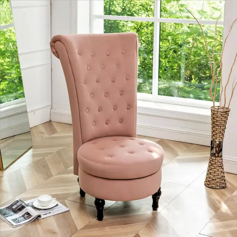 Fauteuil d'appoint capitonné à dossier haut en velours (vert bleuté / gris / bleu foncé / jaune moutarde / vert / ivoire / rose / rouge orangé / noir) – Simple