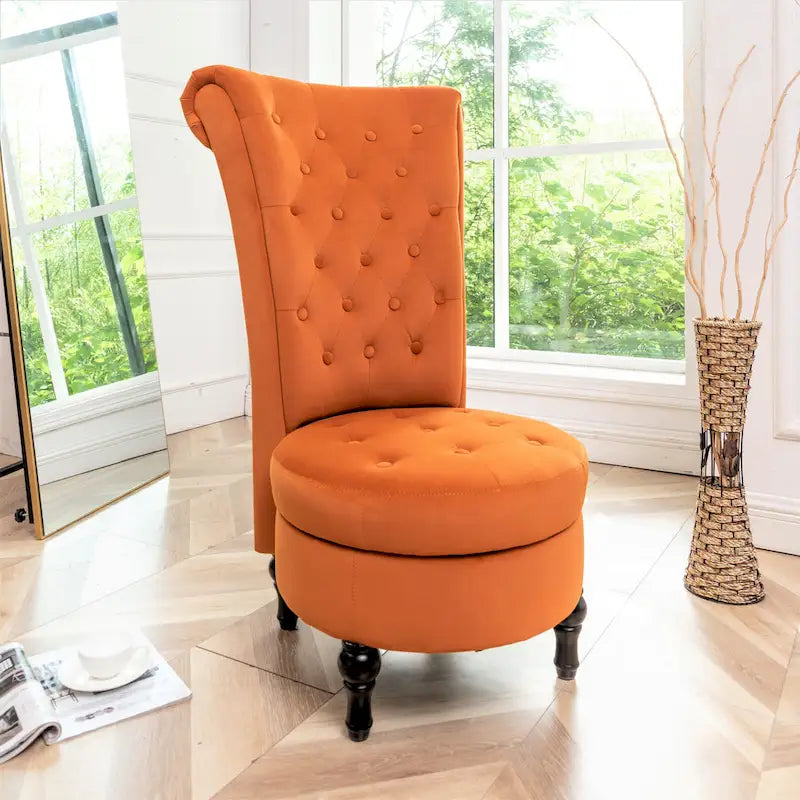 Fauteuil d'appoint capitonné à dossier haut en velours (vert bleuté / gris / bleu foncé / jaune moutarde / vert / ivoire / rose / rouge orangé / noir) – Simple