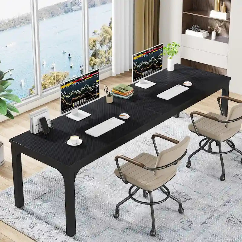 Bureau d'ordinateur extra long de 199,9 cm – Marron / Noir / Blanc / Taupe / Naturel / Marron et blanc, industriel, pour 2 personnes