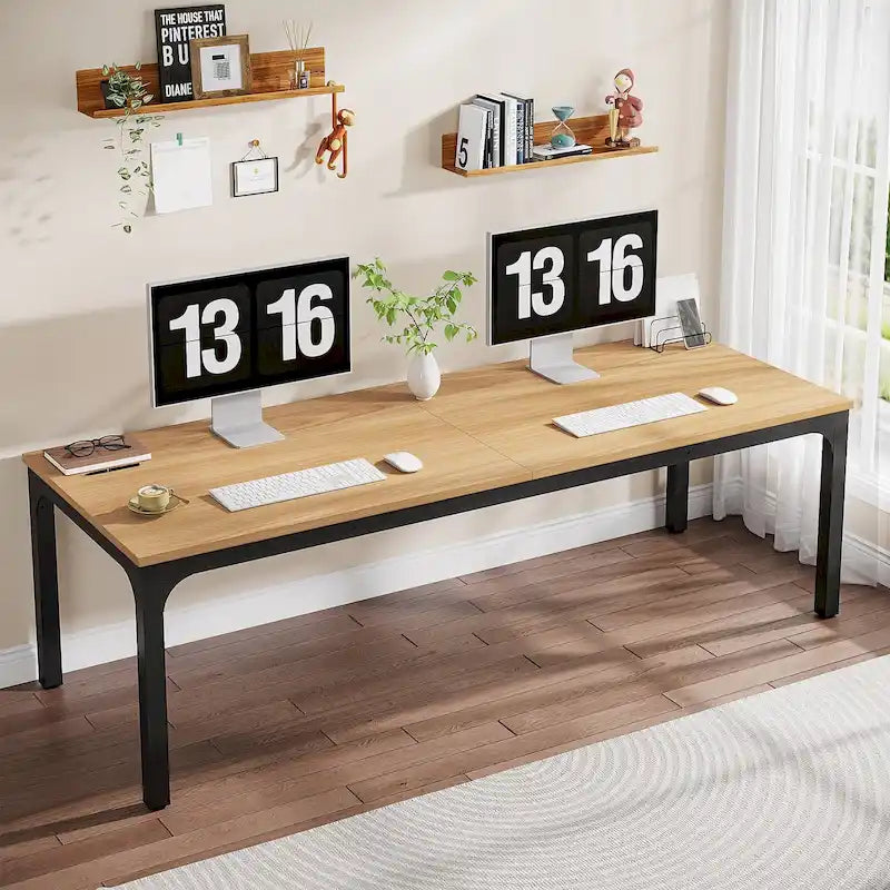 Bureau d'ordinateur extra long de 199,9 cm – Marron / Noir / Blanc / Taupe / Naturel / Marron et blanc, industriel, pour 2 personnes