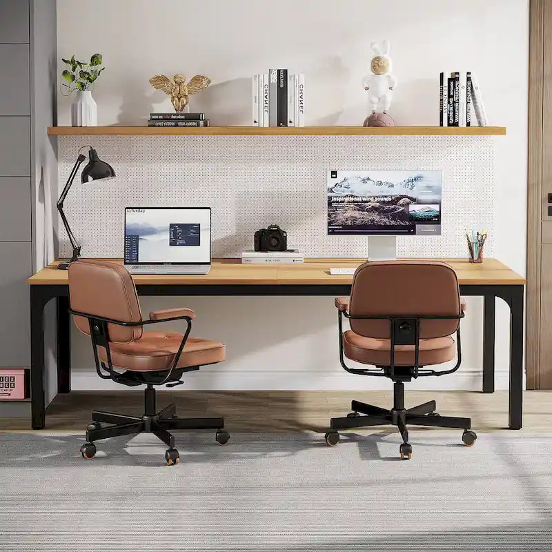 Bureau d'ordinateur extra long de 199,9 cm – Marron / Noir / Blanc / Taupe / Naturel / Marron et blanc, industriel, pour 2 personnes