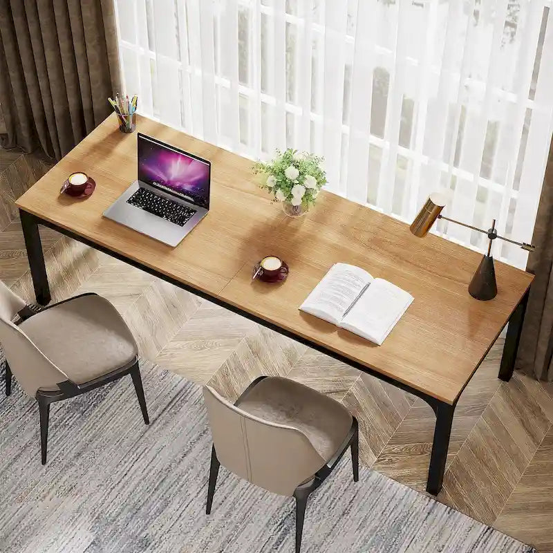 Bureau d'ordinateur extra long de 199,9 cm – Marron / Noir / Blanc / Taupe / Naturel / Marron et blanc, industriel, pour 2 personnes