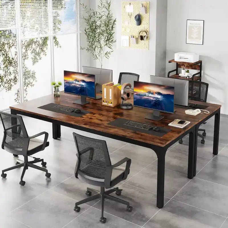 Bureau d'ordinateur extra long de 199,9 cm – Marron / Noir / Blanc / Taupe / Naturel / Marron et blanc, industriel, pour 2 personnes