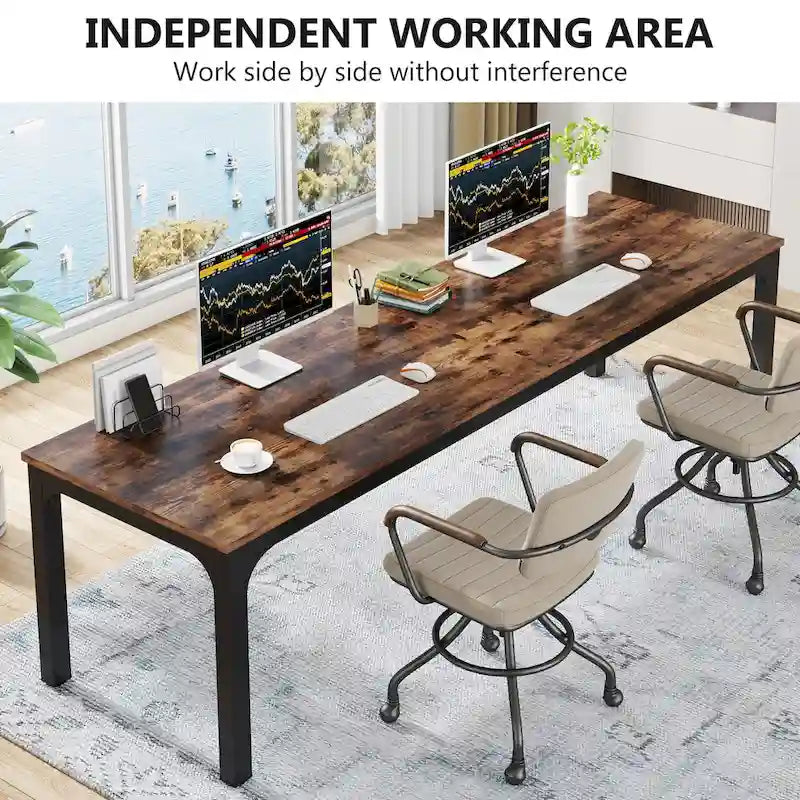 Bureau d'ordinateur extra long de 199,9 cm – Marron / Noir / Blanc / Taupe / Naturel / Marron et blanc, industriel, pour 2 personnes