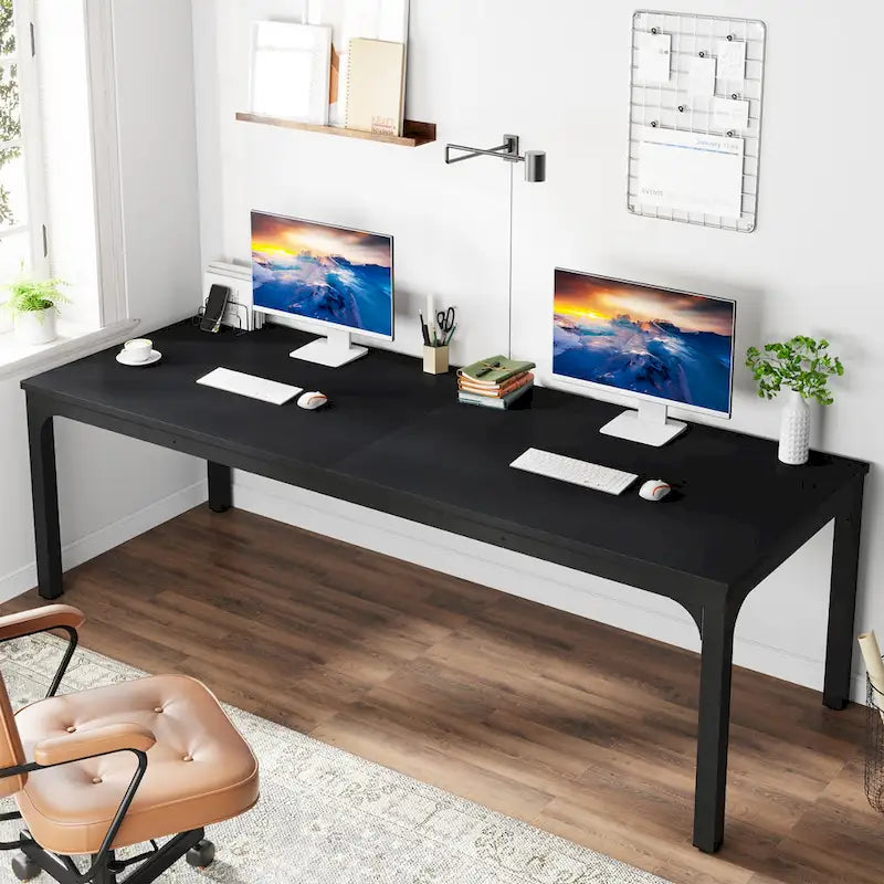 Bureau d'ordinateur extra long de 199,9 cm – Marron / Noir / Blanc / Taupe / Naturel / Marron et blanc, industriel, pour 2 personnes