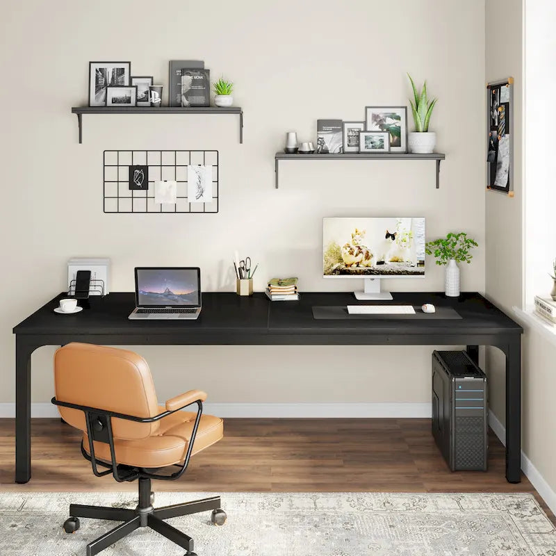 Bureau d'ordinateur extra long de 199,9 cm – Marron / Noir / Blanc / Taupe / Naturel / Marron et blanc, industriel, pour 2 personnes