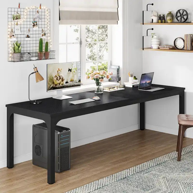 Bureau d'ordinateur extra long de 199,9 cm – Marron / Noir / Blanc / Taupe / Naturel / Marron et blanc, industriel, pour 2 personnes