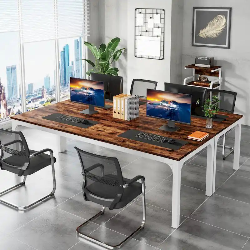 Bureau d'ordinateur extra long de 199,9 cm – Marron / Noir / Blanc / Taupe / Naturel / Marron et blanc, industriel, pour 2 personnes