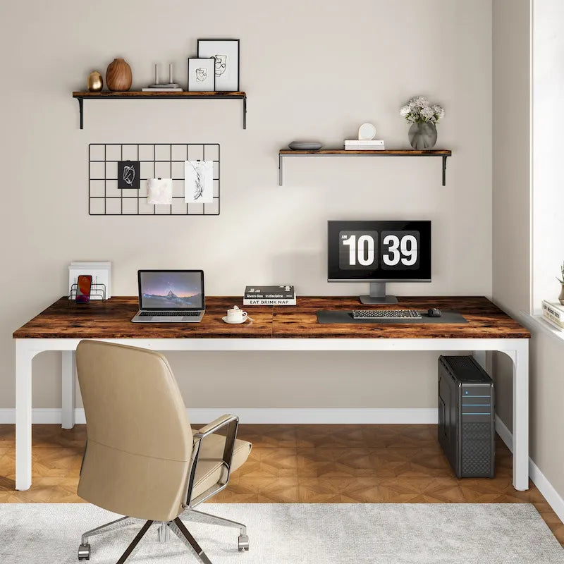 Bureau d'ordinateur extra long de 199,9 cm – Marron / Noir / Blanc / Taupe / Naturel / Marron et blanc, industriel, pour 2 personnes