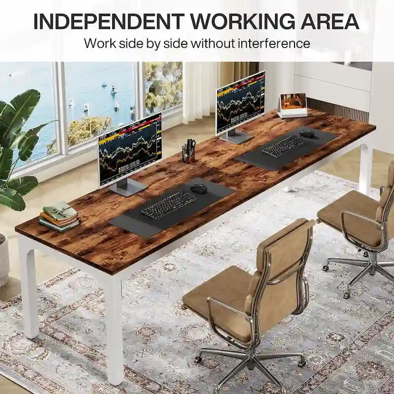 Bureau d'ordinateur extra long de 199,9 cm – Marron / Noir / Blanc / Taupe / Naturel / Marron et blanc, industriel, pour 2 personnes
