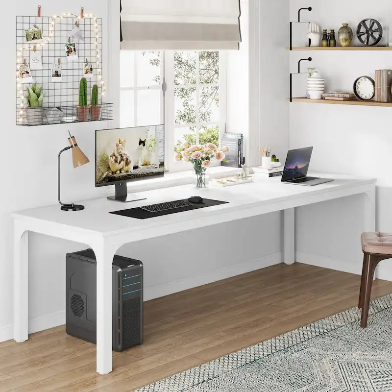 Bureau d'ordinateur extra long de 199,9 cm – Marron / Noir / Blanc / Taupe / Naturel / Marron et blanc, industriel, pour 2 personnes