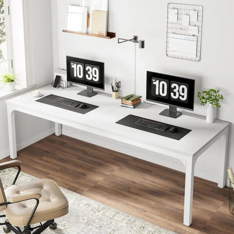 Bureau d'ordinateur extra long de 199,9 cm – Marron / Noir / Blanc / Taupe / Naturel / Marron et blanc, industriel, pour 2 personnes