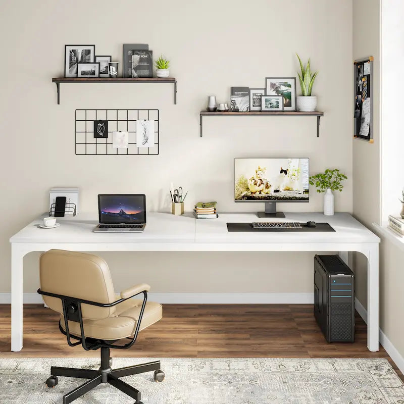 Bureau d'ordinateur extra long de 199,9 cm – Marron / Noir / Blanc / Taupe / Naturel / Marron et blanc, industriel, pour 2 personnes