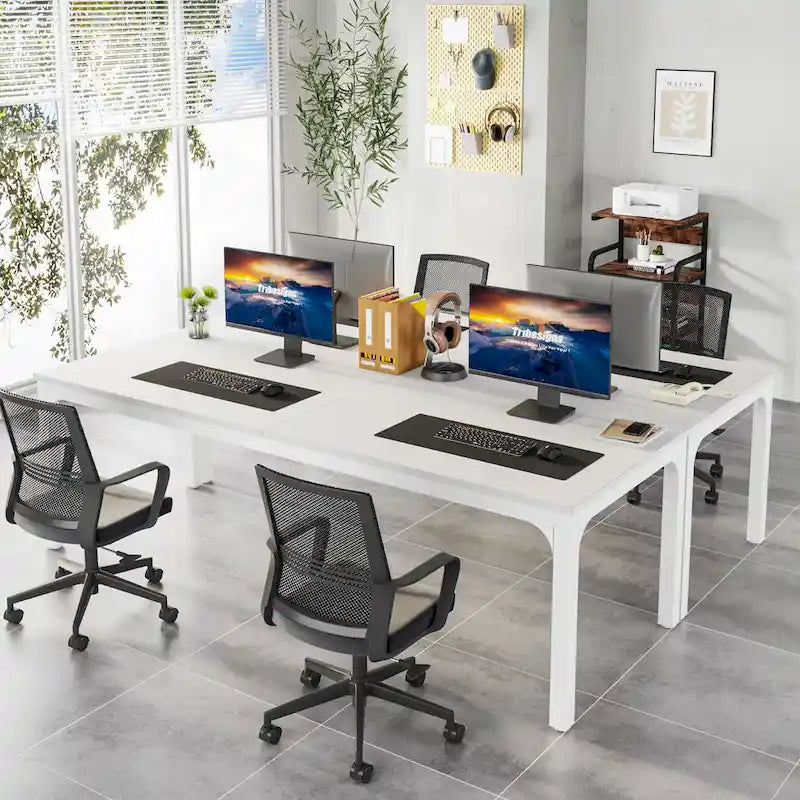 Bureau d'ordinateur extra long de 199,9 cm – Marron / Noir / Blanc / Taupe / Naturel / Marron et blanc, industriel, pour 2 personnes