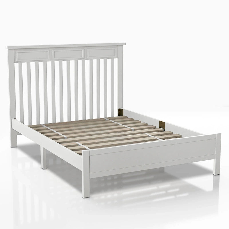 Lit plateforme traditionnel à lattes grandeur nature gris/blanc avec tête de lit de style « Camelback » – Simple/Double