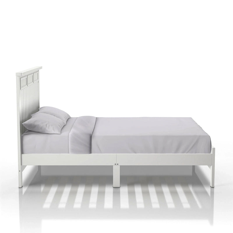 Lit plateforme traditionnel à lattes grandeur nature gris/blanc avec tête de lit de style « Camelback » – Simple/Double