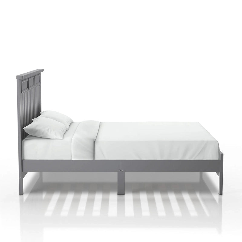 Lit plateforme traditionnel à lattes grandeur nature gris/blanc avec tête de lit de style « Camelback » – Simple/Double