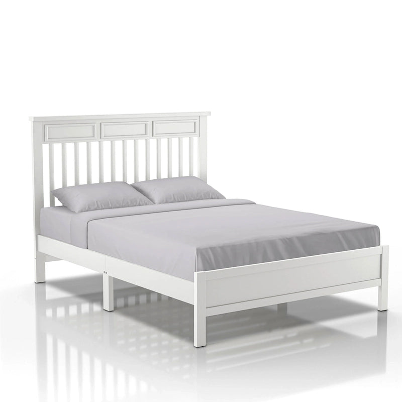 Lit plateforme traditionnel à lattes grandeur nature gris/blanc avec tête de lit de style « Camelback » – Simple/Double